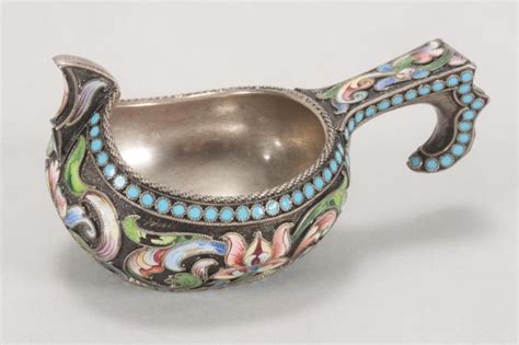 Russian Enamel Kovsh with Polychrome Flower Decoration - Russian works ...