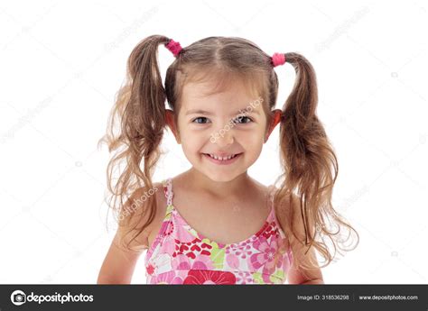 Happy beautiful little girl smiling against camera, portrait Stock ...