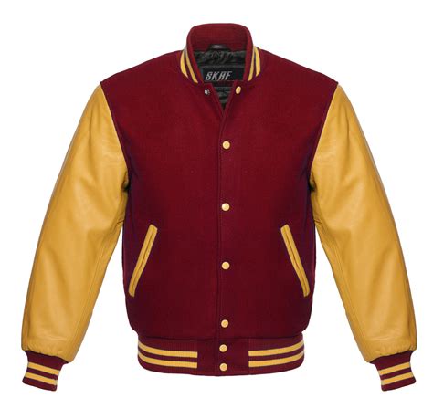 Letterman Varsity Jacket Wool & Real Leather Cardinal/Gold - SKAF IMPEX