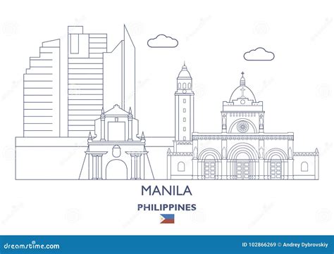 Manila City Skyline, Philippines Stock Vector - Illustration of noted ...