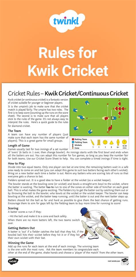 Rules for Kwik Cricket! | Kwik cricket, Rules for kids, Cricket match