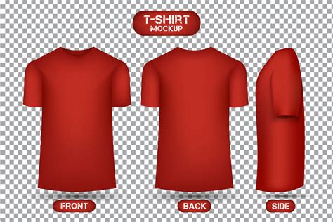 plain red t-shirt design, with front, back and side views, 3d style t-shirt mockup vector ...