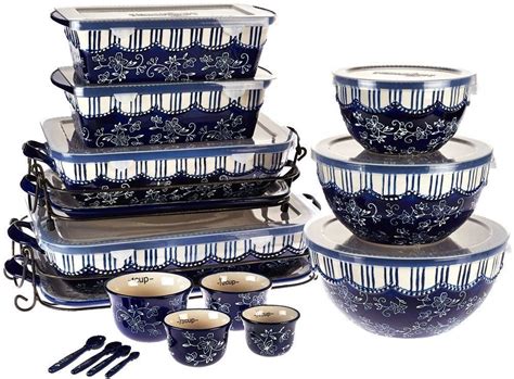 Floral Lace 20-piece Ceramic Bakeware Set - By Temp-tations Blue # ...