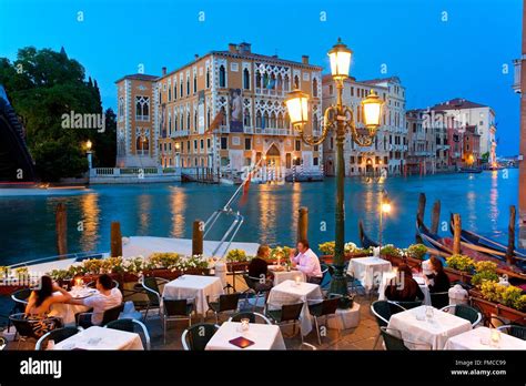 Italy, Veneto, Venice, Restaurant and Terrace along Grand Canal Stock Photo, Royalty Free Image ...