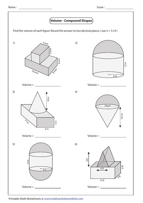 Volume Of Composite Shapes Worksheets