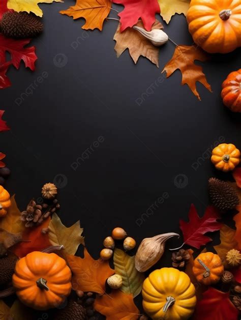 Pumpkin Fall Leaves Border Autumn Thanksgiving Festival Border Advertisement Background ...