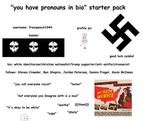 "you have pronouns in bio" starter pack : r/starterpack