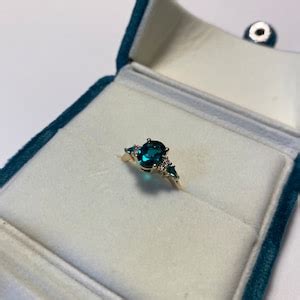 Vintage Teal Sapphire Engagement Ring Unique Oval Solid 14k - Etsy