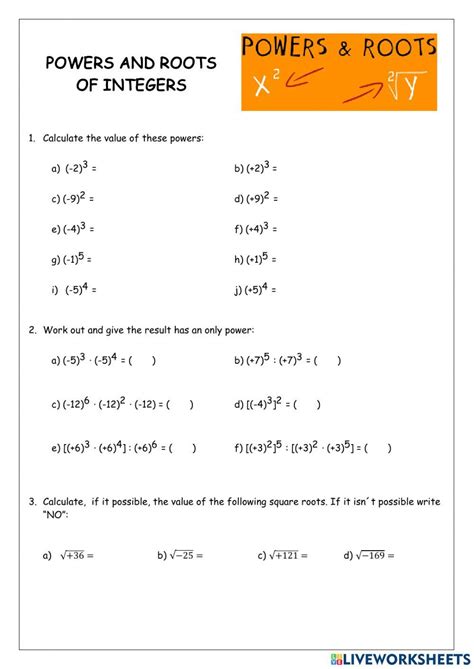 Powers and Roots of Integers worksheet | Live Worksheets - Worksheets Library