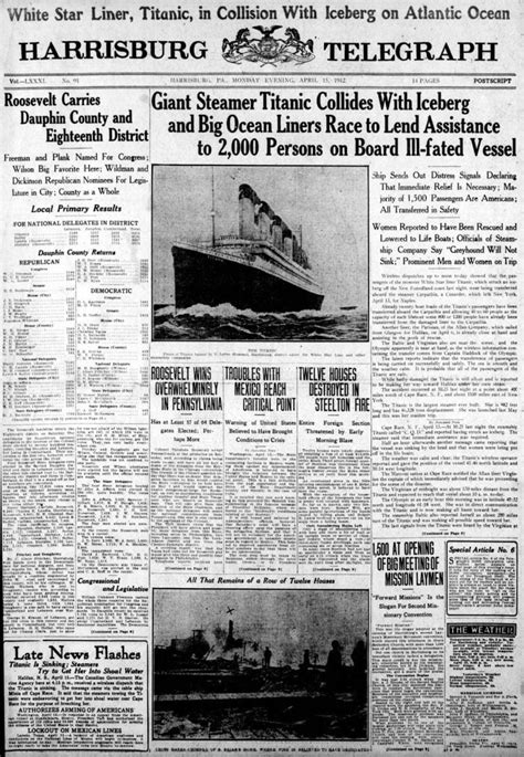 Titanic: Newspaper front pages with the first stories of the disaster ...