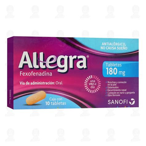 Allegra Tratamiento para la Alergia y Urticaria Antihistamínico 180 mg, 10 Tabletas.