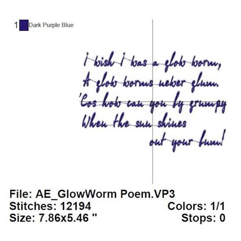 Glow Worm With Glow Worm Poem bonus Machine Embroidery - Etsy Canada