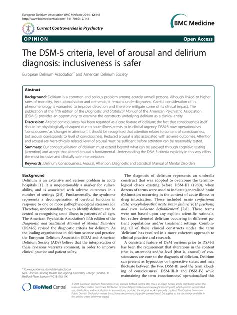 (PDF) The DSM-5 criteria, level of arousal and delirium diagnosis: inclusiveness is safer