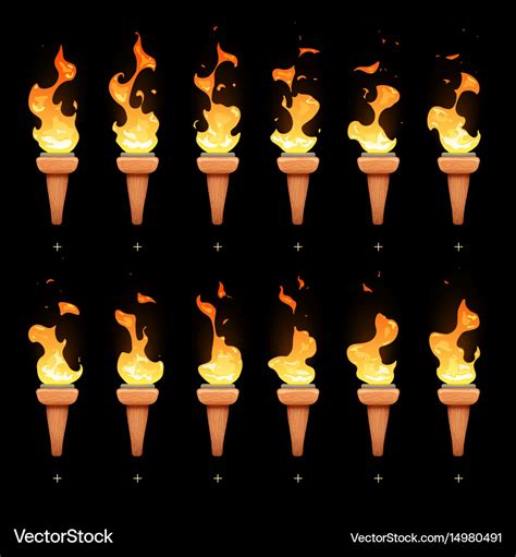 Torch animation with cartoon fire blaze sequence Vector Image