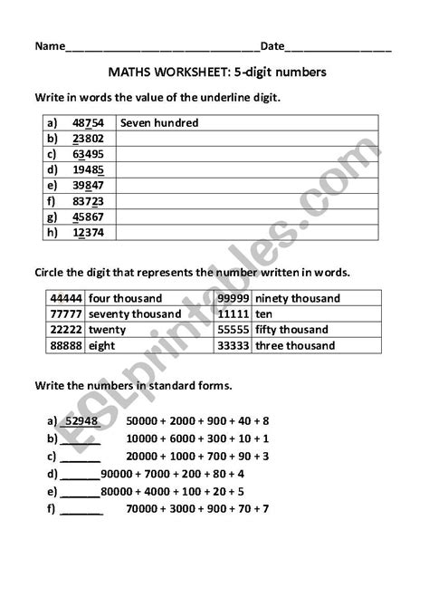 5-digit numbers - ESL worksheet by Ngannt93