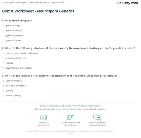 Quiz & Worksheet - Neurospora Genetics | Study.com