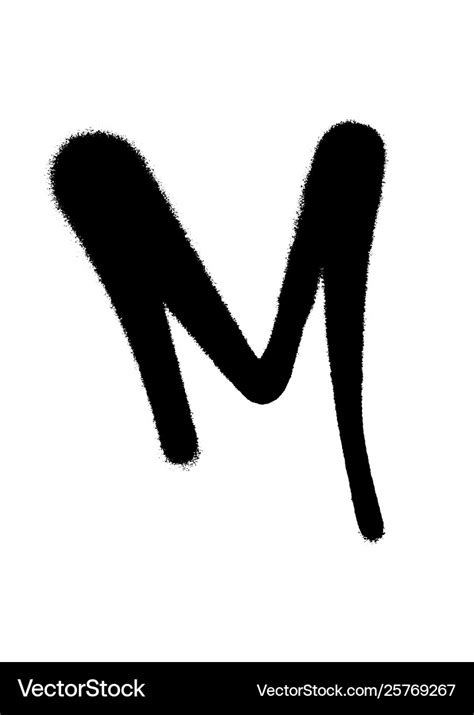 Graffiti style letter m with a spray in black over