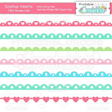 Scallop Hearts Borders Set SVG Cutting Files & Clipart