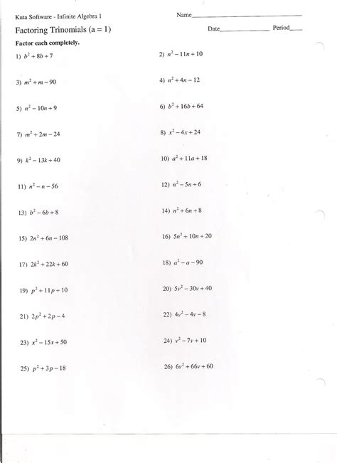 Perfect Square Trinomial Worksheets — db-excel.com