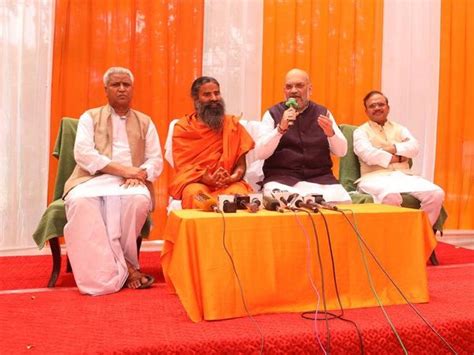 BJP President Amit Shah meets Baba Ramdev, visits Patanjali Ashram in Delhi; Pictures Inside ...