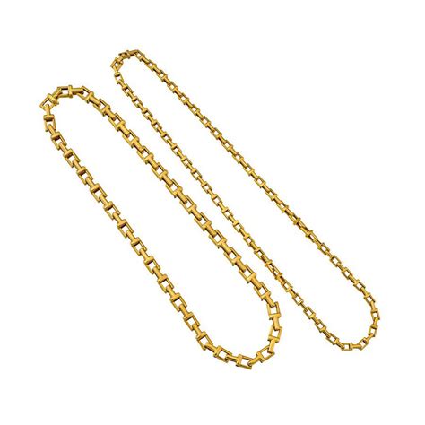 18ct Gold Tiffany T Chain Necklaces (2) with Box & Invoice - Necklace ...