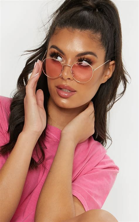 Pink Lens Metal Frame Round Sunglasses | PrettyLittleThing USA