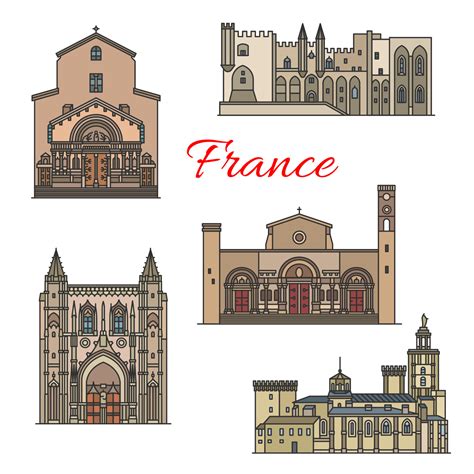 French travel landmarks, thin line vector 16136975 Vector Art at Vecteezy