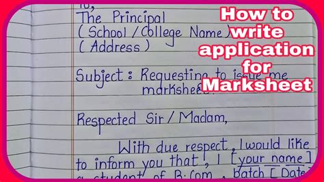 write application to college principal for marksheet | application for ...