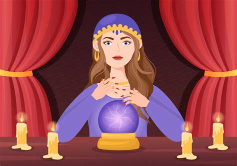 Fortune Teller Template Hand Drawn Cartoon Flat Illustration with Crystal Ball, Magic Book or ...