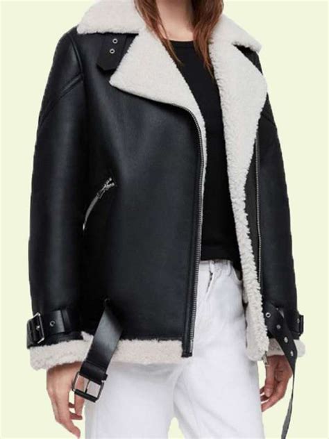 Shearling Black Leather Biker Jacket - ShopCelebsWear