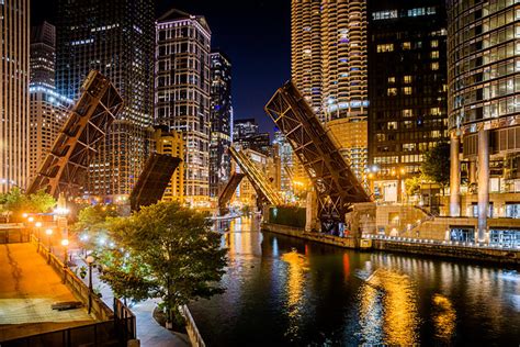 Chicago River Bridges Raised at Night Due to Civil Unrest 2020 - a ...