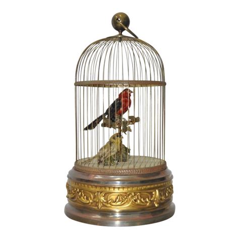 French Antique Mechanical Bird Cage With Singing Birds | Chairish