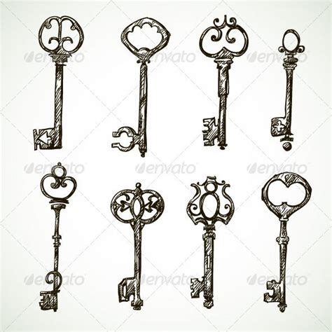 Set of Vintage Key Drawings #GraphicRiver | Key drawings, Vintage ...