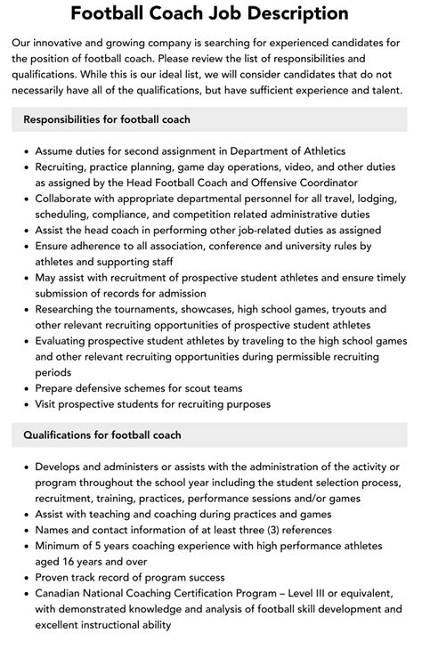 Football Coach Job Description | Velvet Jobs