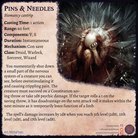 Pins & Needles - Biomancy cantrip - Psychic damage from a con save!? [parchment] | Humperdink's ...