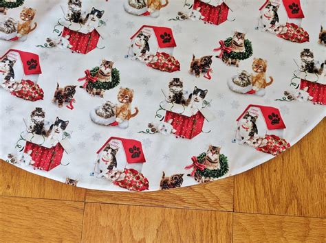 Christmas Cats Quilted Tree Skirt 36 inch Handmade tree skirt | Etsy