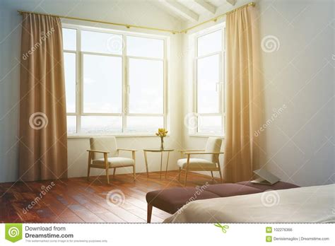 White Bedroom, Peach Curtains Toned Stock Illustration - Illustration ...