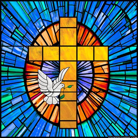 "Holy Cross with Dove" Religious Stained Glass Window