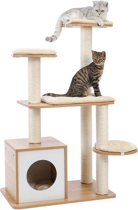 PAWZ Road Luxury Cat Tree scratching post, Medium Cat Play Tower Wooden Cat Tree Activity Center ...