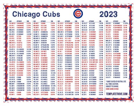 Printable 2023 Chicago Cubs Schedule