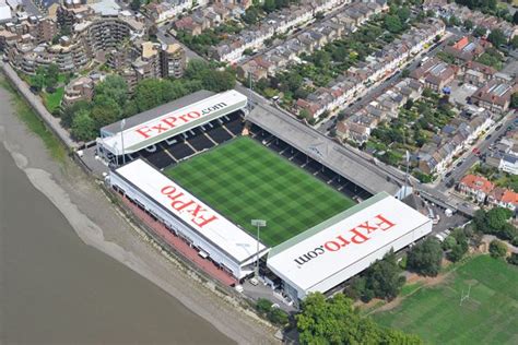 An aerial photograph of Fulham Football Club s Craven Cottage Stadium ...