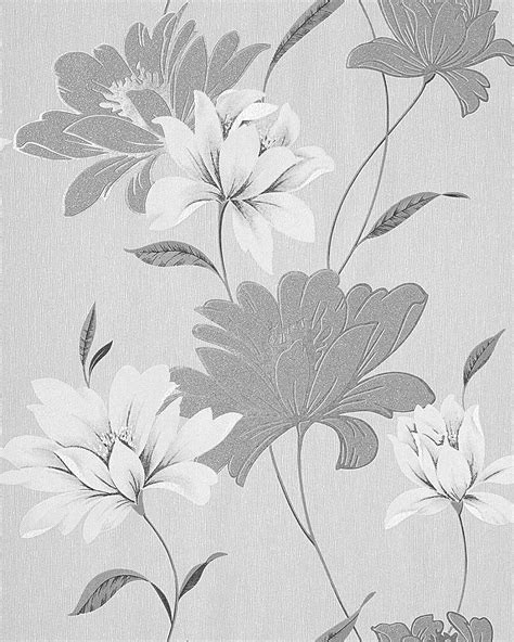 Papel pintado vinílico de diseño floral EDEM 168-36 gris blanco plata gris claro glitter: Amazon ...