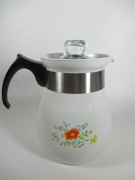 Corning Ware Wildflower 6 Cup Percolator w/ Stainless Steel Lid | Stove Top Coffee Maker | 1970s ...