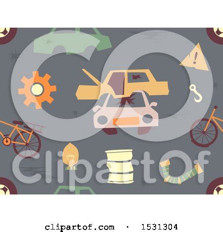 Clipart of a Seamless Wrecking Yard Background - Royalty Free Vector ...