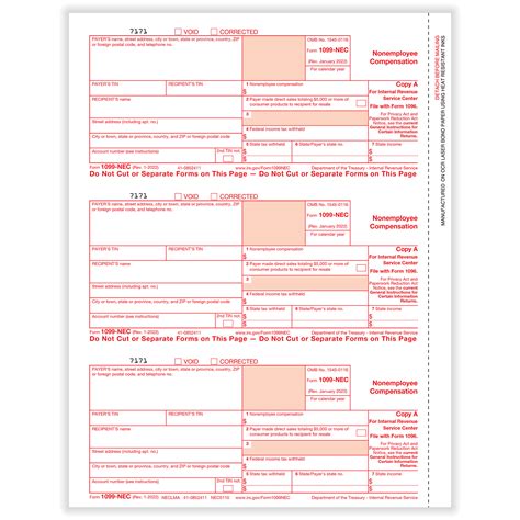 1099-NEC 3-Up Individual Fed Copy A | Formstax