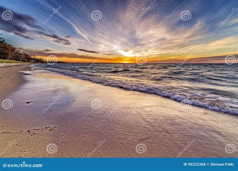 Beautiful Sunset at Port Austin Beach in Michigan Stock Photo - Image of coastline, evening ...