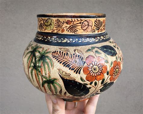 RESERVED for LESLIE || Vintage Mexican Pottery Olla or Pot Famed Petatillo Form, Redware Folk ...