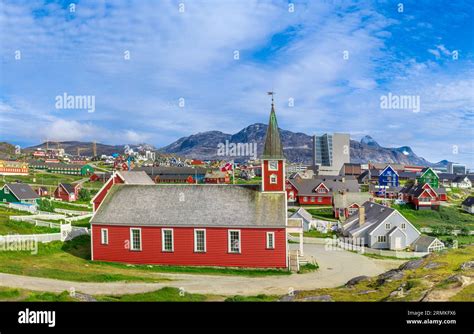 Typical architecture of Greenland capital Nuuk with colored houses ...