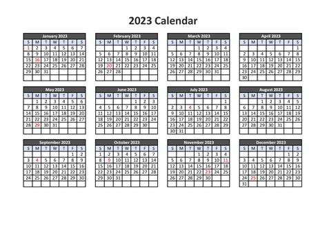 2023 Printable Calendar Template PDF Word Excel