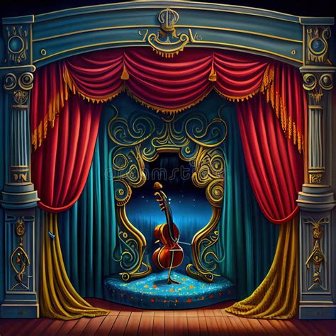 Generative AI:theater with Velvet Curtains in Vibrant Colors Stock Illustration - Illustration ...